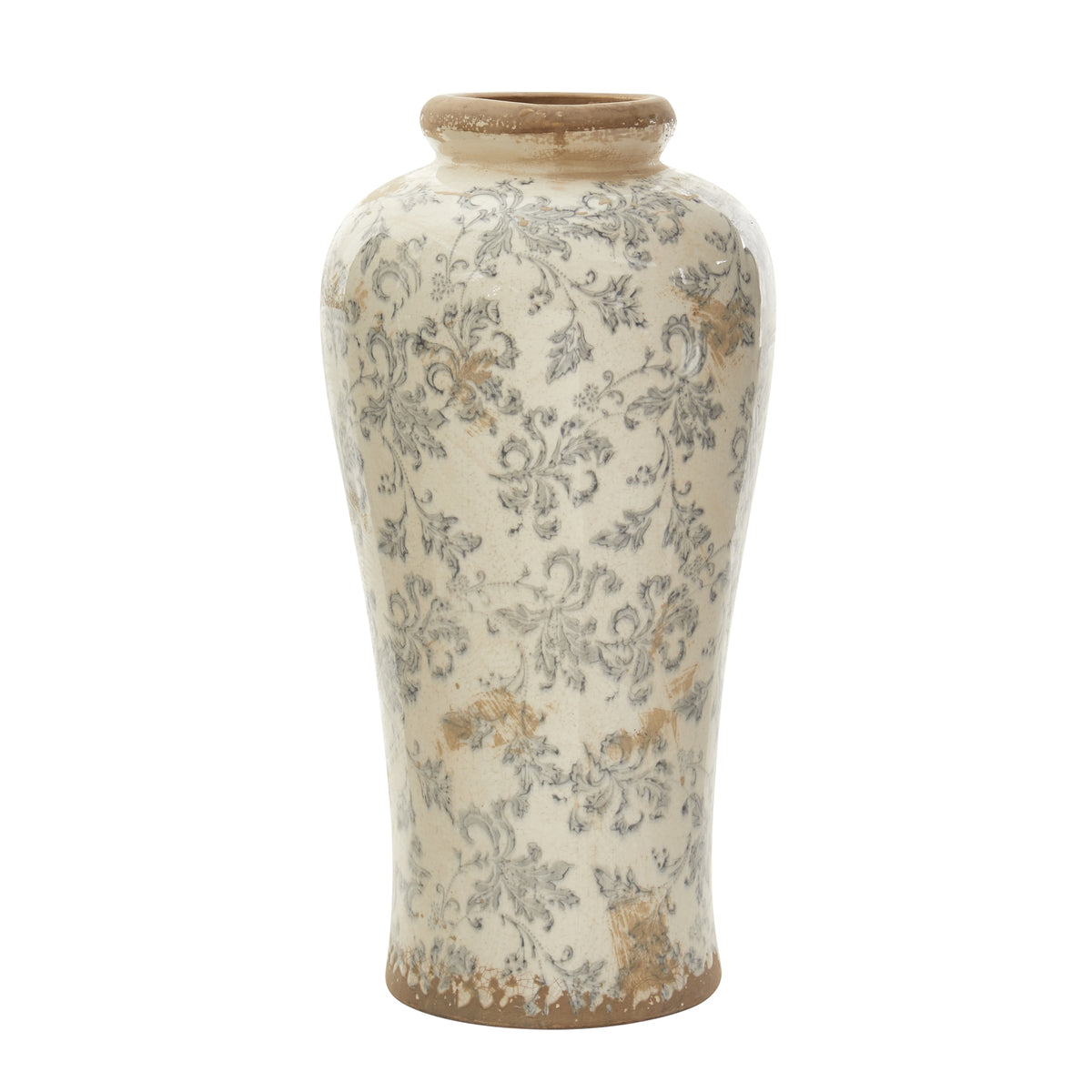 16" Tuscan Ceramic Floral Scroll Urn Vase by Nearly Natural