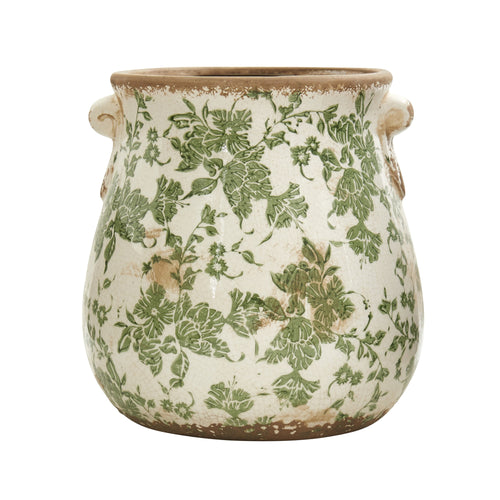 10" Tuscan Ceramic Green Scroll Planter by Nearly Natural