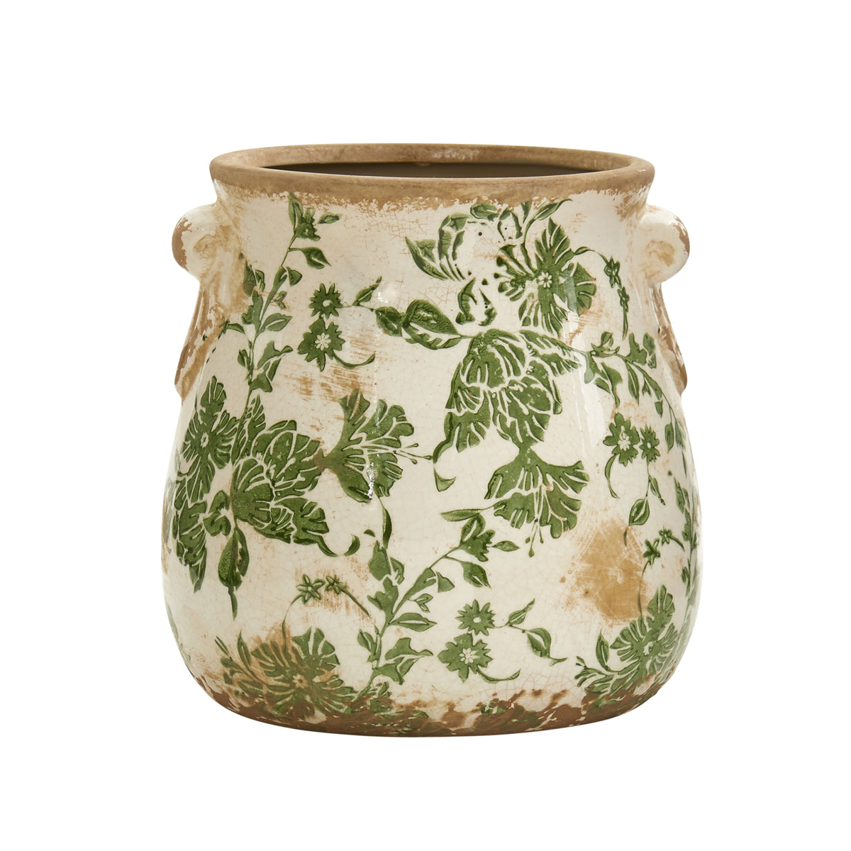 6.5" Tuscan Ceramic Green Scroll Planter by Nearly Natural