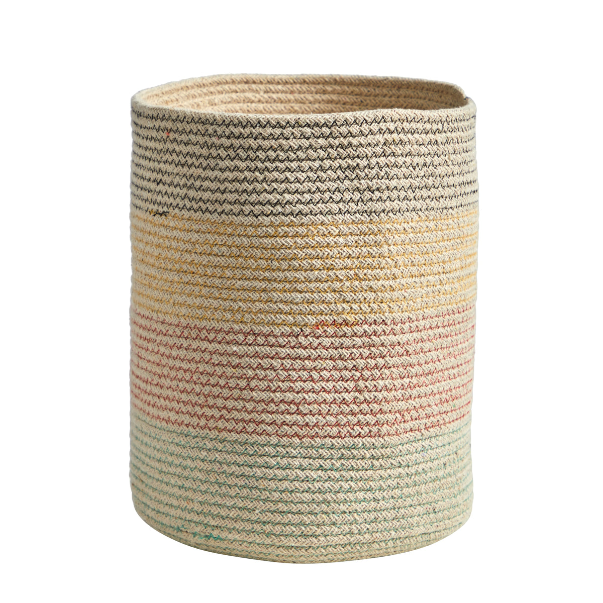 12" Handmade Natural Cotton Multicolored Woven Basket by Nearly Natural