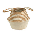 14" Boho Chic Belly Basket Natural Jute and Cotton Stripped by Nearly Natural