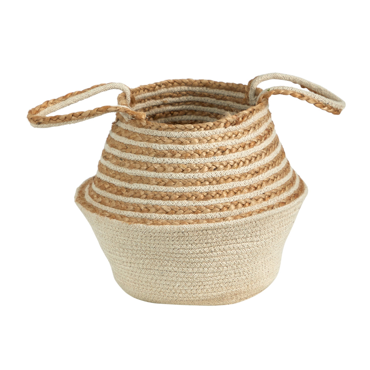 14" Boho Chic Belly Basket Natural Jute and Cotton Stripped by Nearly Natural