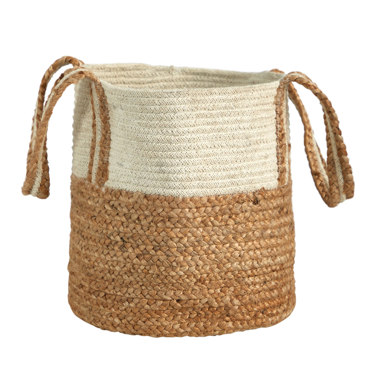 14" Boho Chic Basket Natural Cotton and Jute with Handles by Nearly Natural