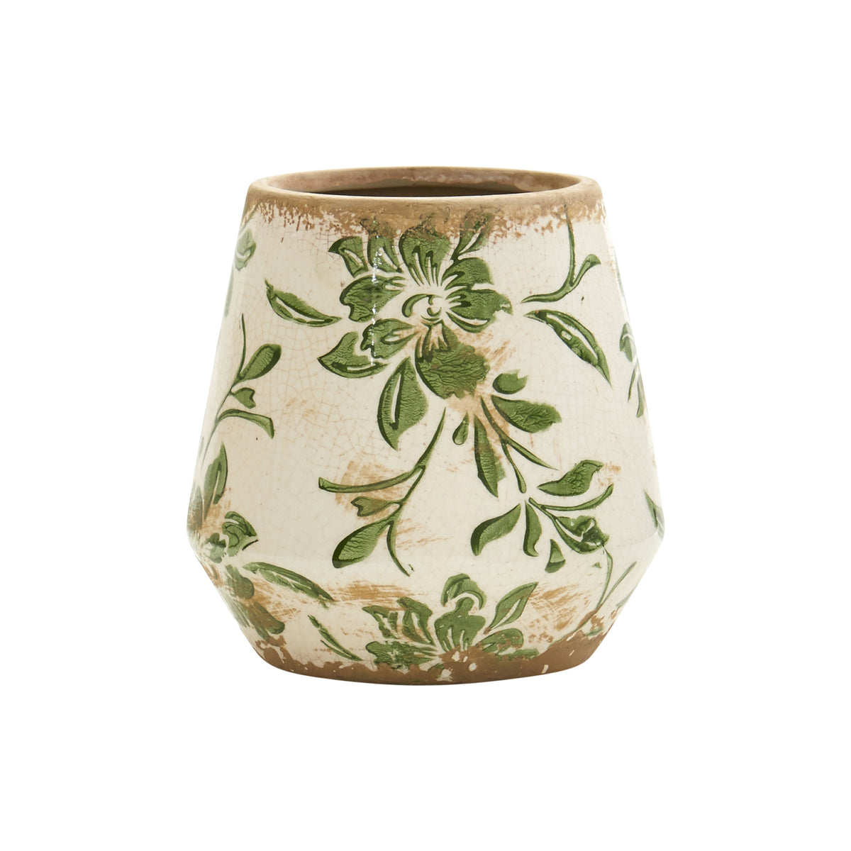 5.5" Tuscan Ceramic Green Scroll Planter by Nearly Natural