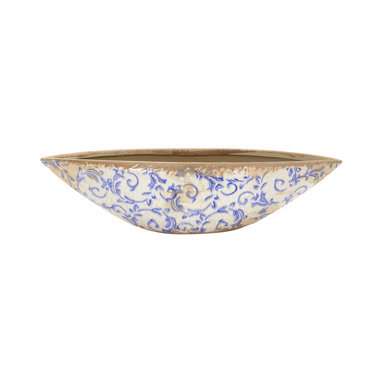 13" Tuscan Ceramic Blue Scroll Decorative Bowl by Nearly Natural
