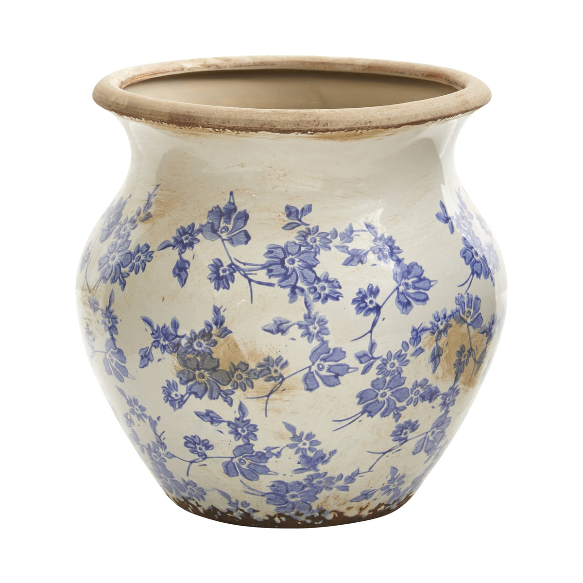 10.5" Tuscan Ceramic Blue Scroll Urn Vase by Nearly Natural