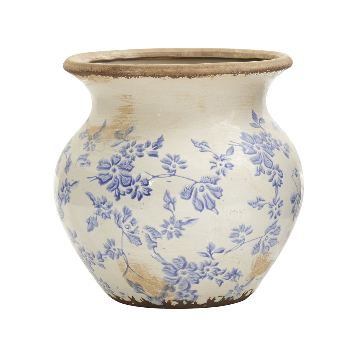 7" Tuscan Ceramic Blue Scroll Urn Vase by Nearly Natural