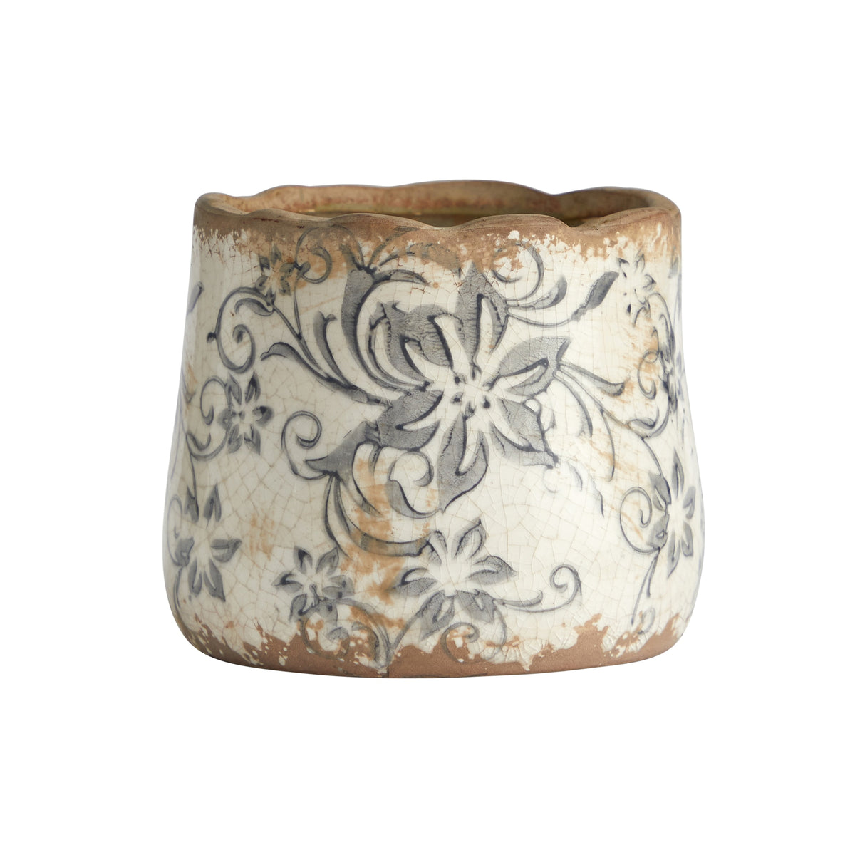 4.5" Tuscan Ceramic Gray Scroll Planter by Nearly Natural