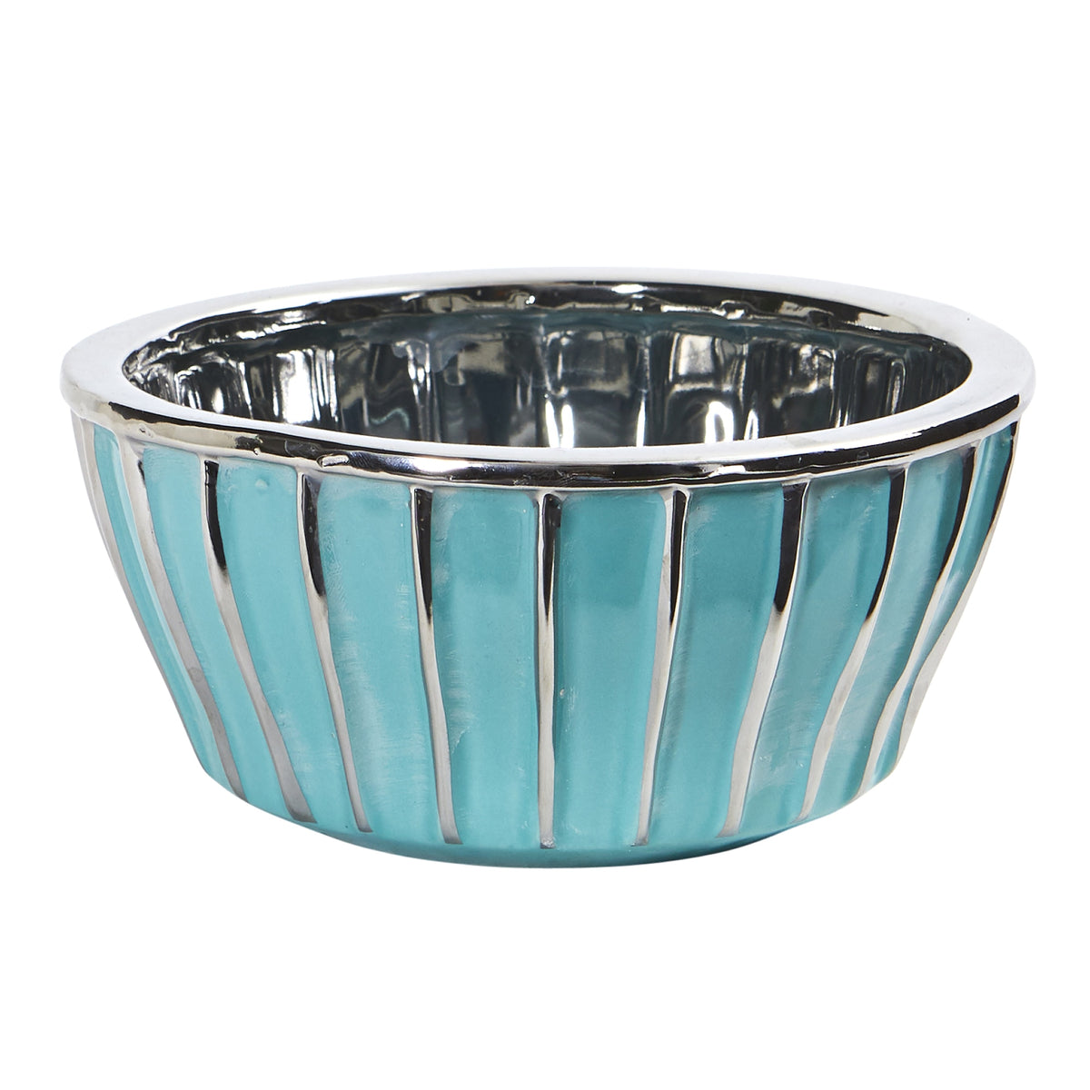 7.25" Teal Vase with Silver Burnishing by Nearly Natural