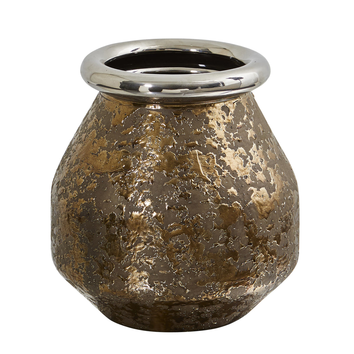 9.5" Textured Bronze Vase with Silver Rim by Nearly Natural