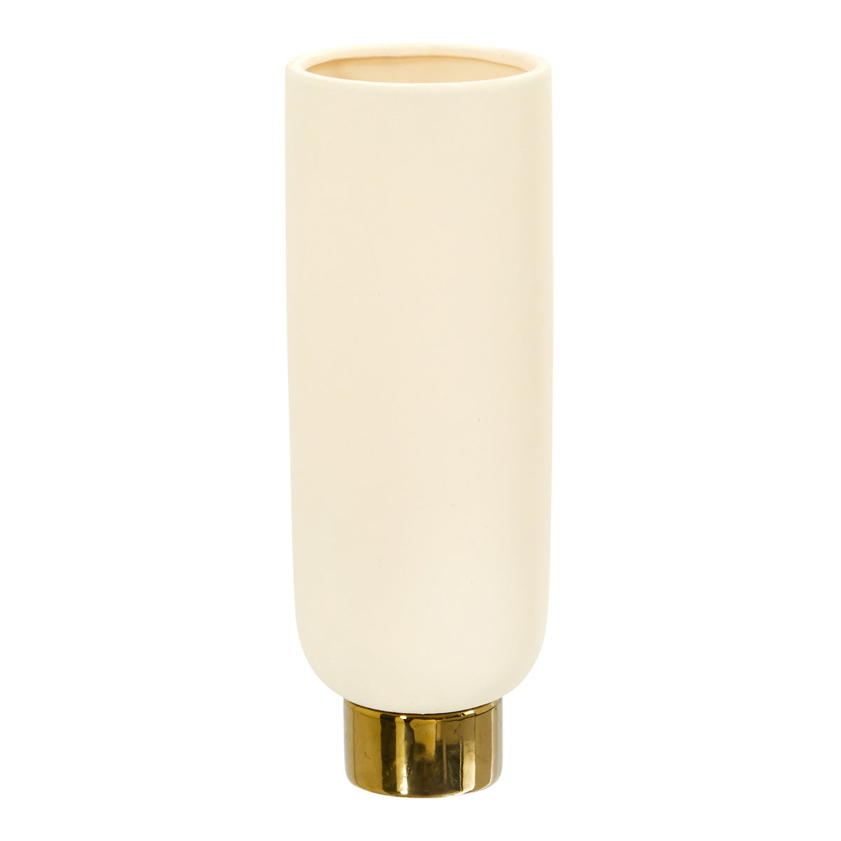 12.75" Elegance Ceramic Cylinder Vase with Gold Accents by Nearly Natural