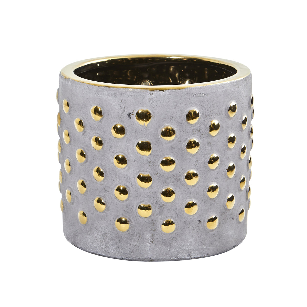 7" Regal Stone Hobnail Planter with Gold Accents by Nearly Natural