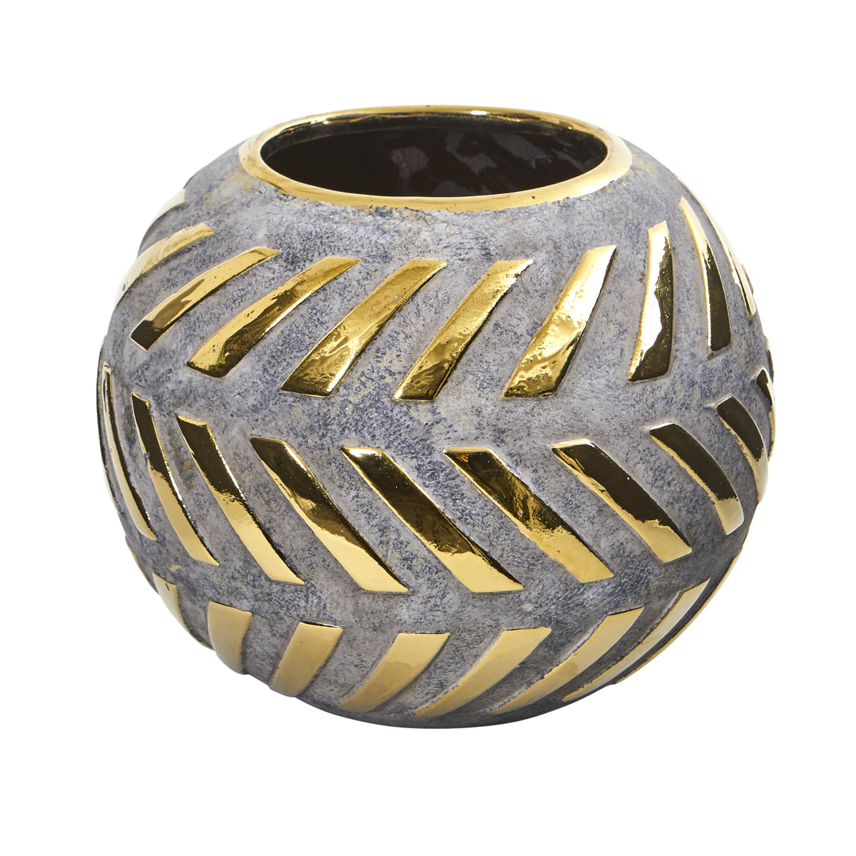 8" Regal Round Stone Vase with Gold Accents by Nearly Natural