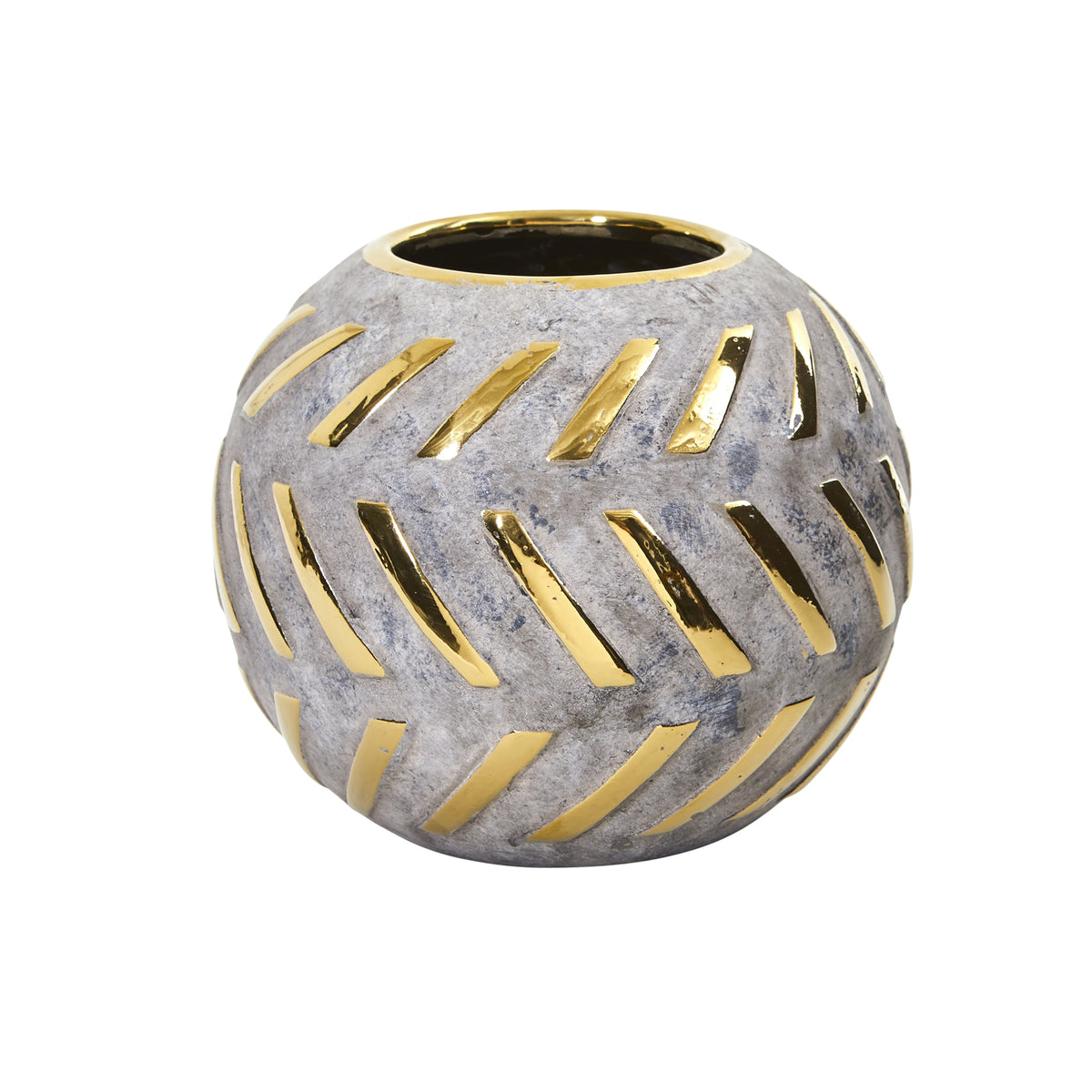 6" Regal Round Stone Vase with Gold Accents by Nearly Natural