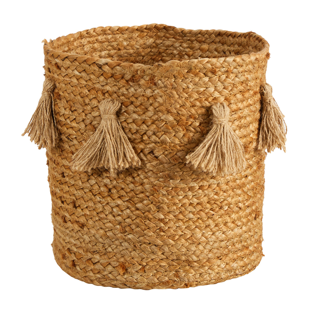 12.5" Boho Chic Natural Hand-Woven Jute Basket with Tassels by Nearly Natural