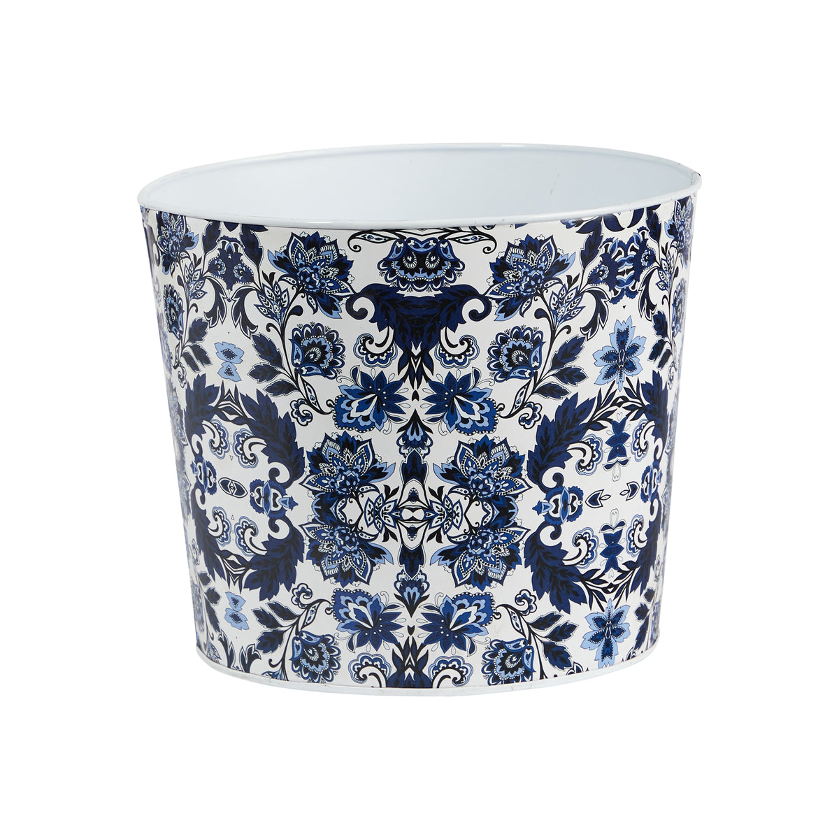 12" Oriental Blue and White Classic Round Metal Planter by Nearly Natural