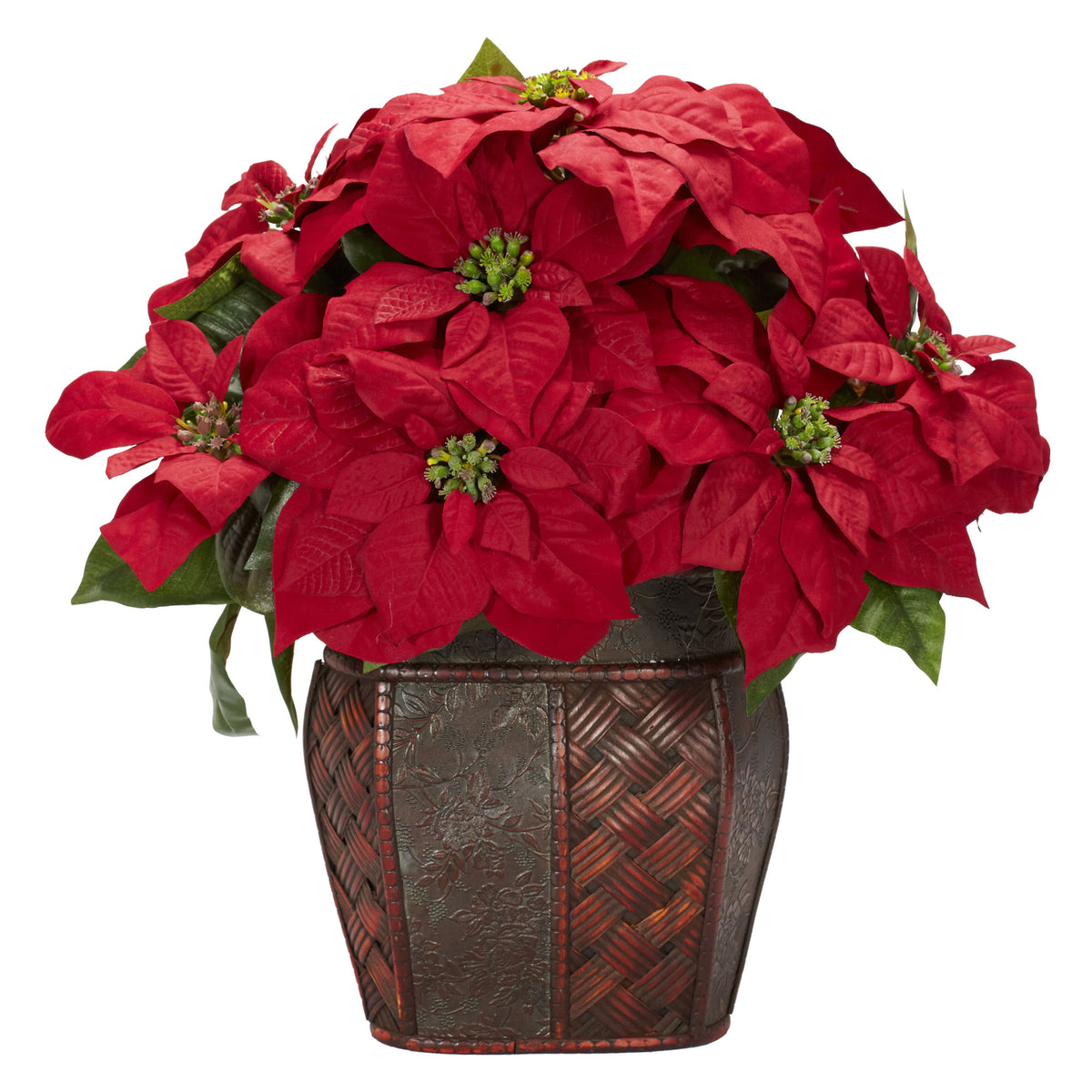 18" Poinsettia w/Decorative Vase by Nearly Natural in Red