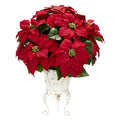 Poinsettia w/Metal Planter Silk Flower Arrangement by Nearly Natural in Red