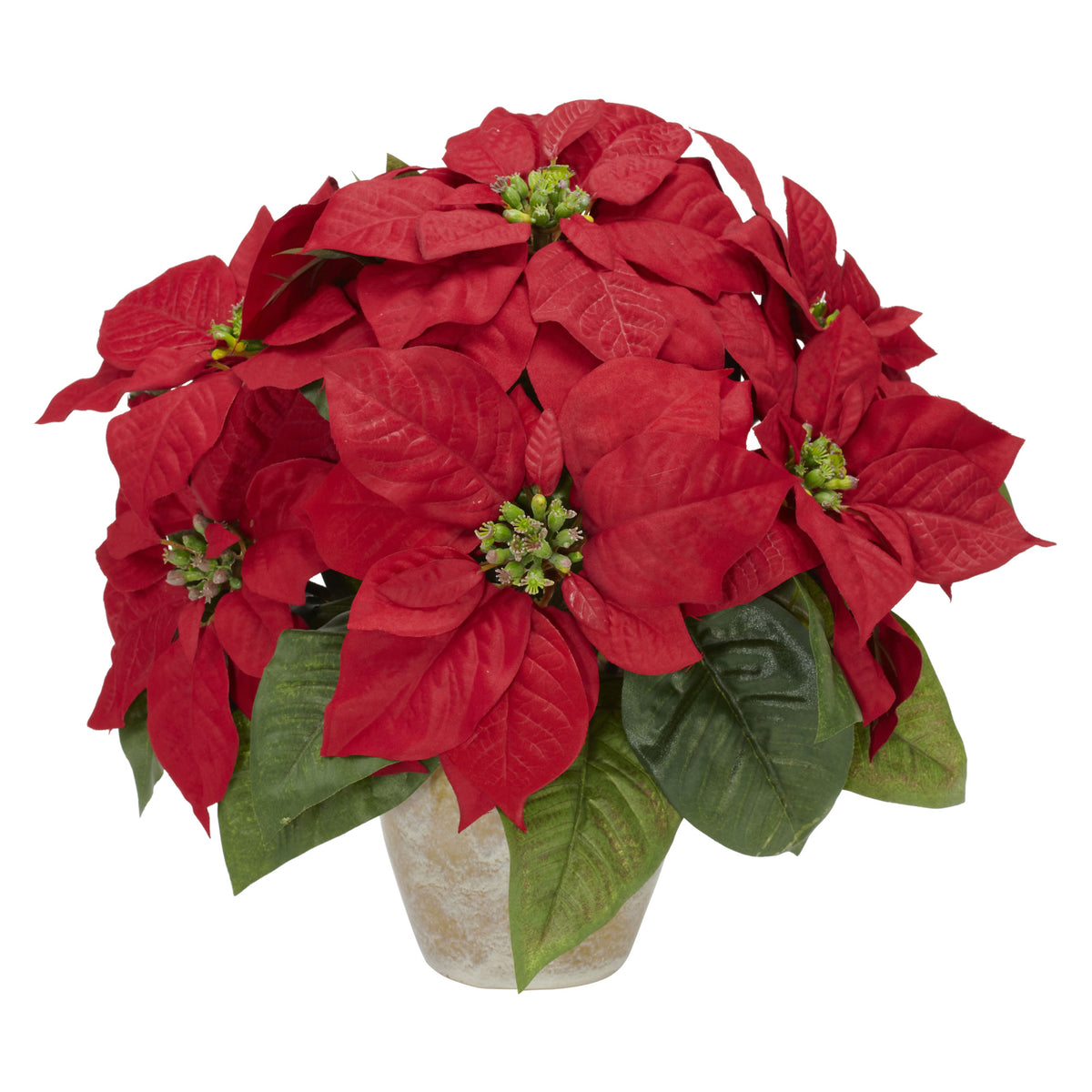 Poinsettia w/Ceramic Vase Silk Arrangement by Nearly Natural in Red