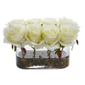 5.5" Blooming Roses in Glass Vase Artificial Arrangement by Nearly Natural in White