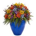 24" Giant Mixed Floral Artificial Arrangement in Blue Vase by Nearly Natural