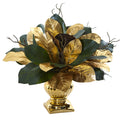 18" Magnolia Leaf Artificial Arrangement in Gold Planter by Nearly Natural
