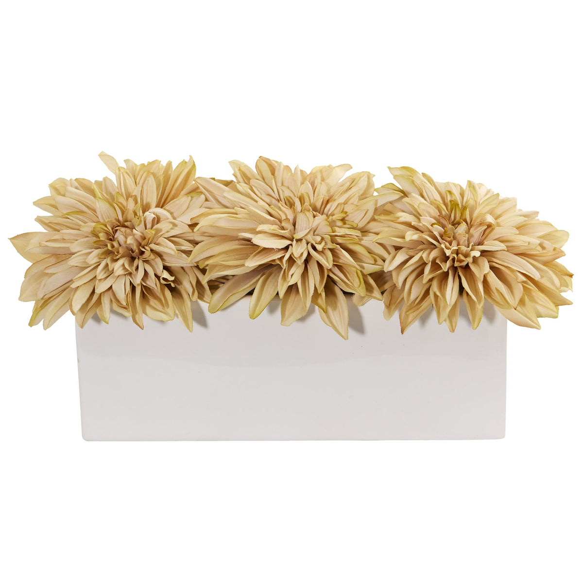 6" Dahlia Artificial Arrangement in White Planter by Nearly Natural in Cream