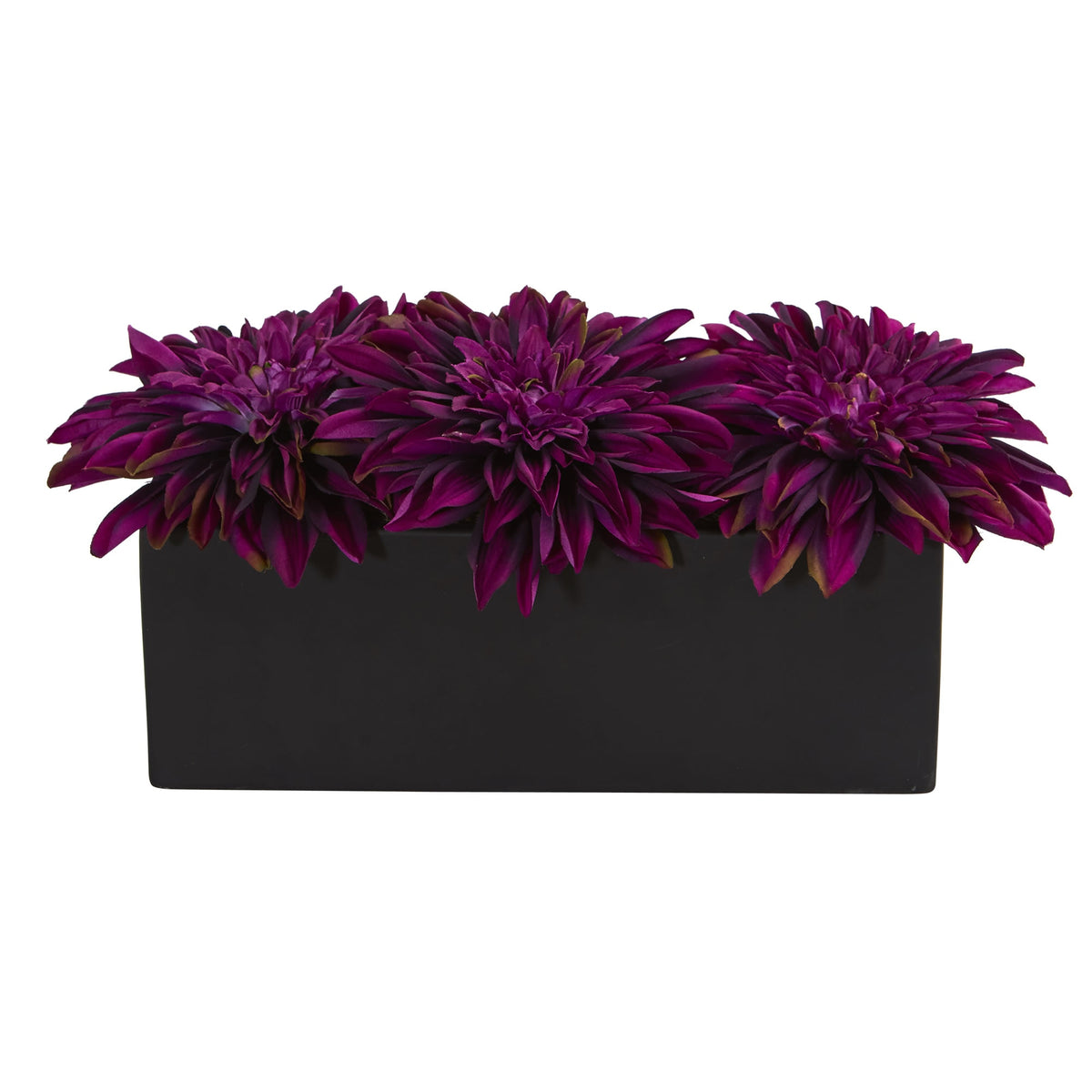 6" Dahlia Artificial Arrangement in Black Planter by Nearly Natural in Purple