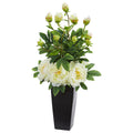 30" Peony Artificial Arrangement in Black Vase by Nearly Natural in White