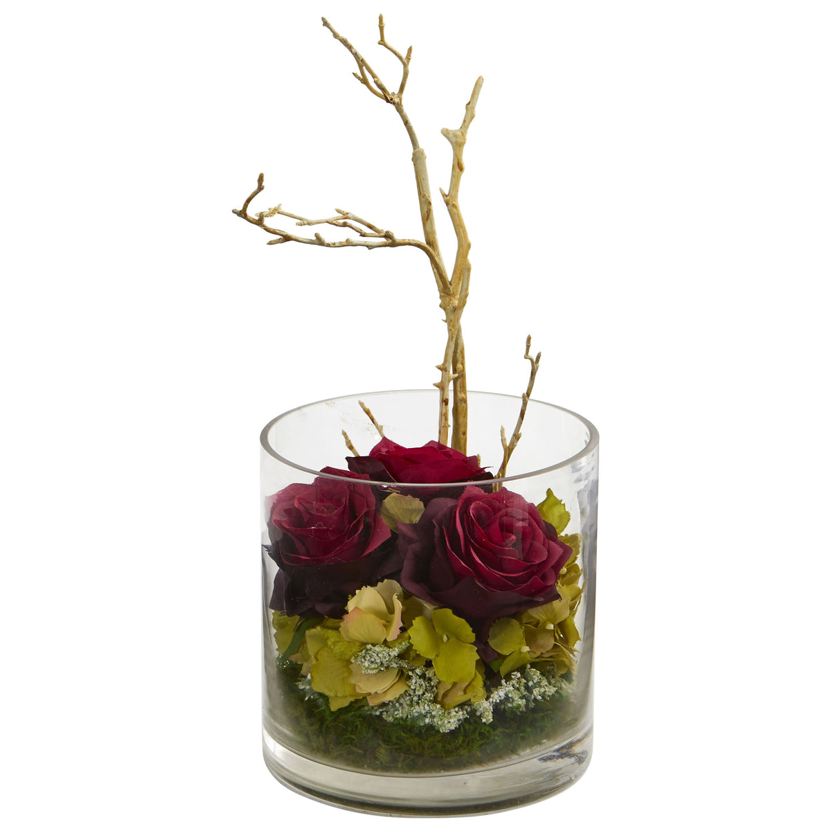 11" Roses & Hydrangeas Artificial Arrangement by Nearly Natural in Burgundy