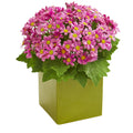 11" Daisy Artificial Arrangement in Green Vase by Nearly Natural in Mauve
