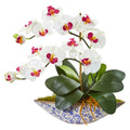 16" Phalaenopsis Orchid Artificial Arrangement in Vase by Nearly Natural in White