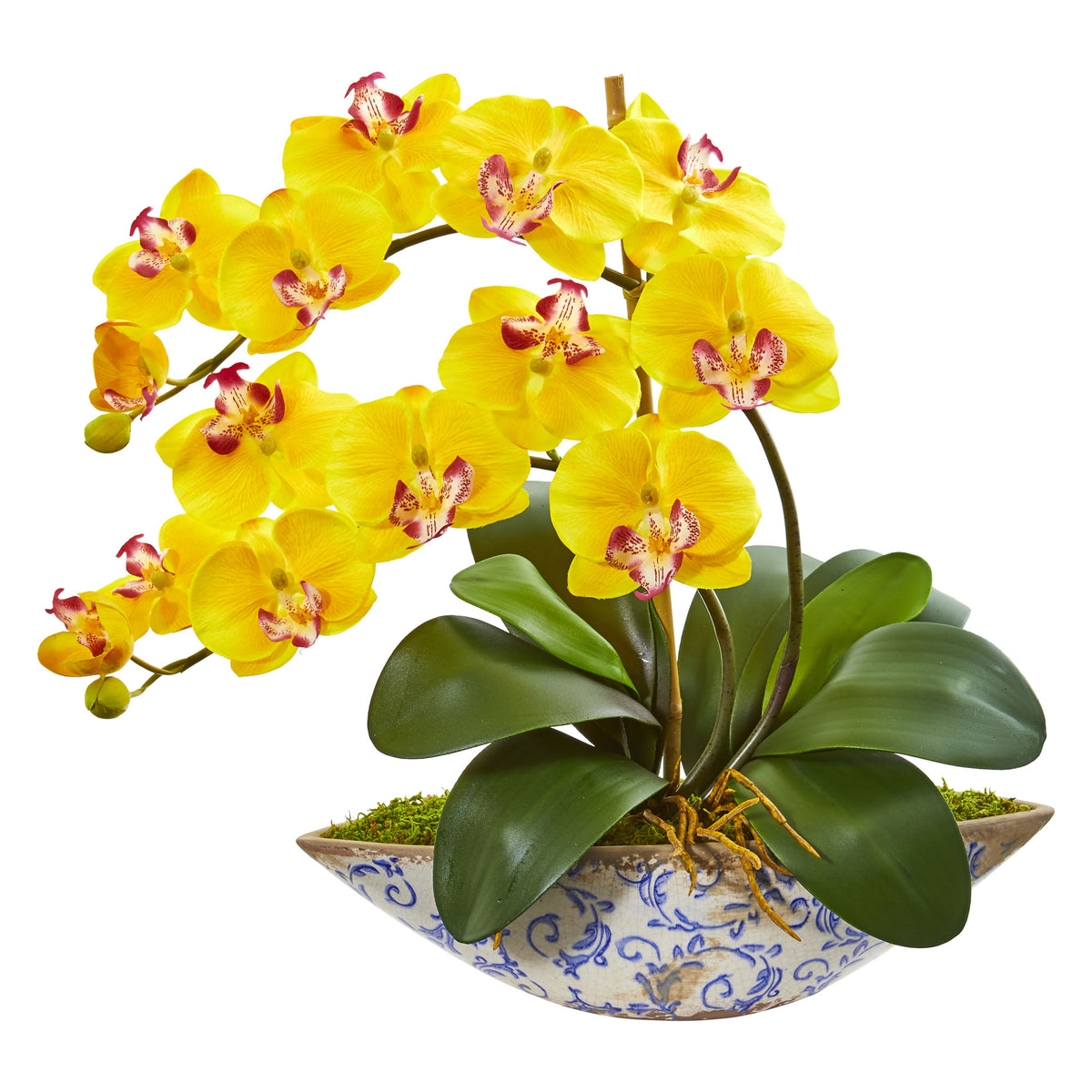 16" Phalaenopsis Orchid Artificial Arrangement in Vase by Nearly Natural in Yellow