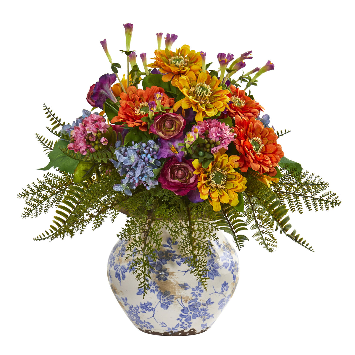 15" Mixed Flowers Artificial Arrangement in Floral Vase by Nearly Natural