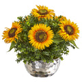 16" Sunflower Artificial Arrangement in Silver Vase by Nearly Natural