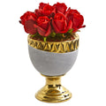 13" Elegant Red Rose Artificial Arrangement in Designer Urn by Nearly Natural