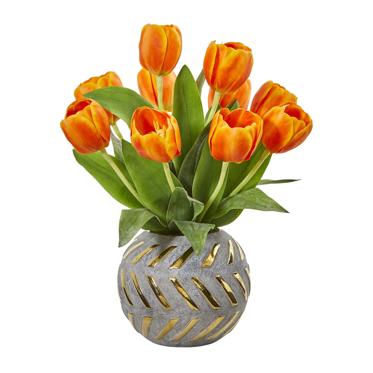 15" Tulip Artificial Arrangement in Decorative Vase by Nearly Natural in Orange