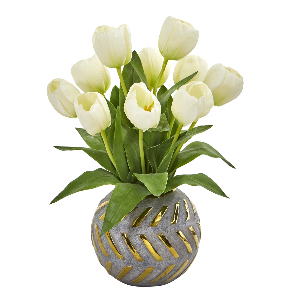 15" Tulip Artificial Arrangement in Decorative Vase by Nearly Natural in White