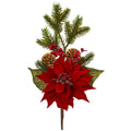17" Poinsettia Berry and Pine Flower Bundle (Set of 6) by Nearly Natural