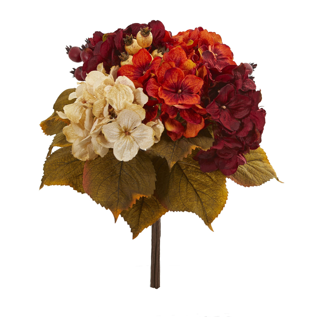 16" Autumn Hydrangea Berry Bouquet Flower (Set of 2) by Nearly Natural