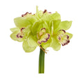 9" Cymbidium Orchid Artificial Flower Bundle (Set of 6) by Nearly Natural in Green