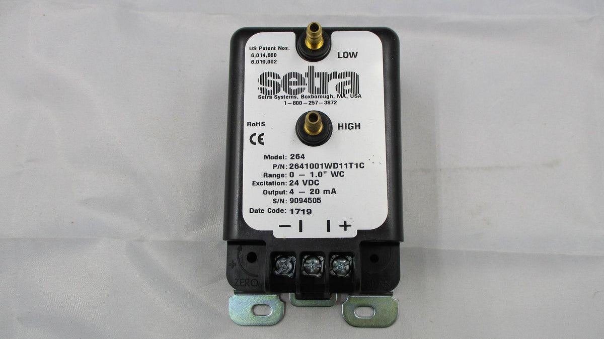 Setra Systems Pressure Transducer 0-1" WC, 4-20mA, Terminal Strip, +/-1% FS 2641001WD11T1C