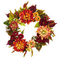 22" Dahlia  & Mum Wreath by Nearly Natural