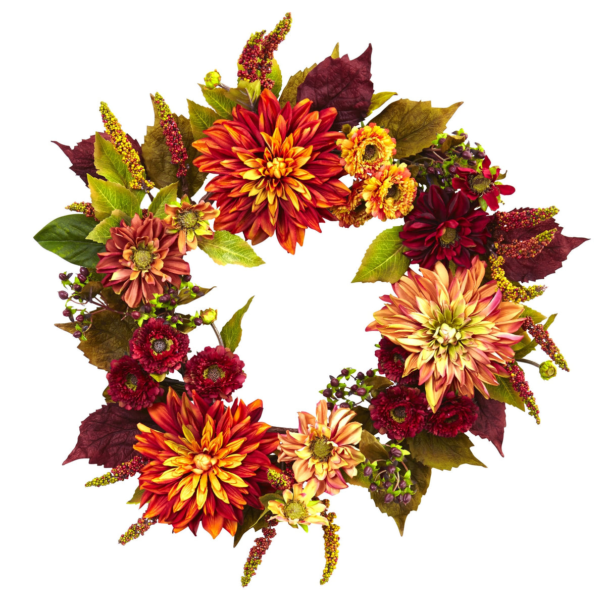 22" Dahlia  & Mum Wreath by Nearly Natural