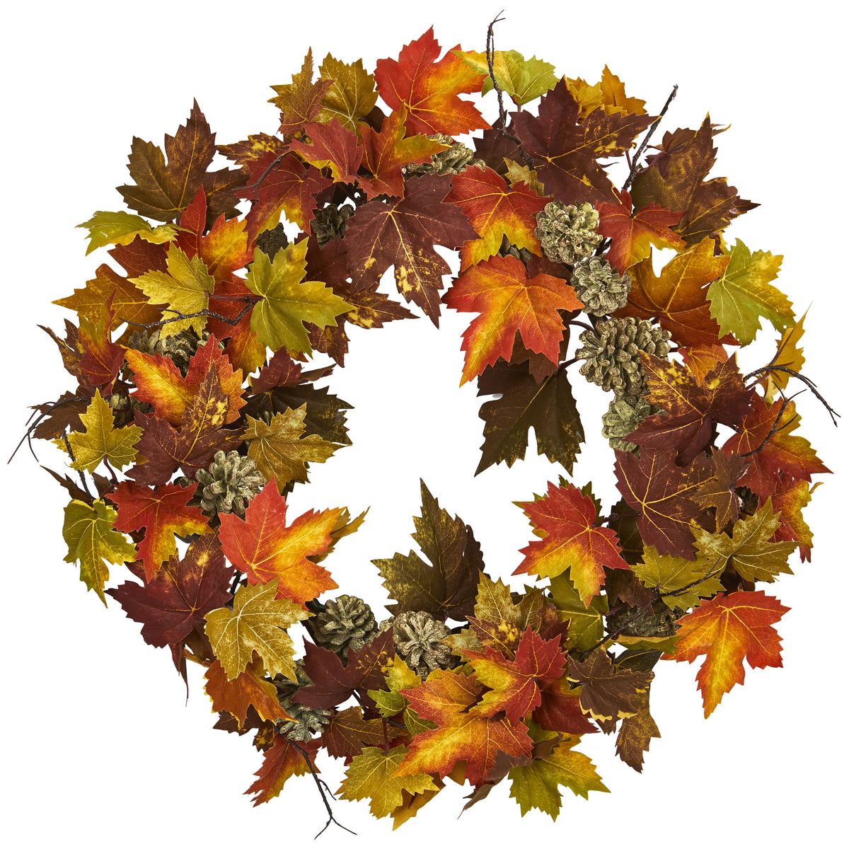 24" Maple Pine Cone Wreath by Nearly Natural