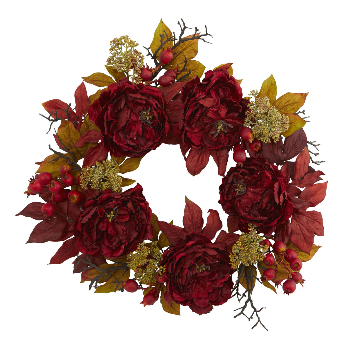 24" Peony Sedum Wreath by Nearly Natural