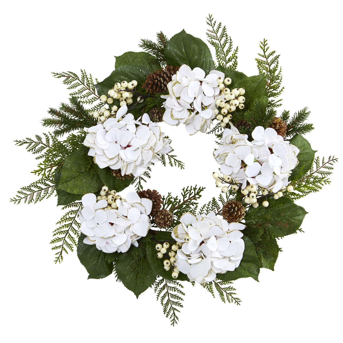24" Gold Trimmed Hydrangea and Berry Wreath by Nearly Natural