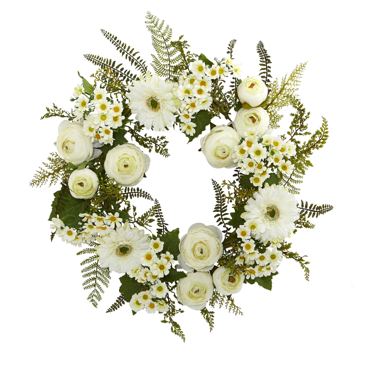 24" Mixed Daisy's and Ranunculus Wreath by Nearly Natural