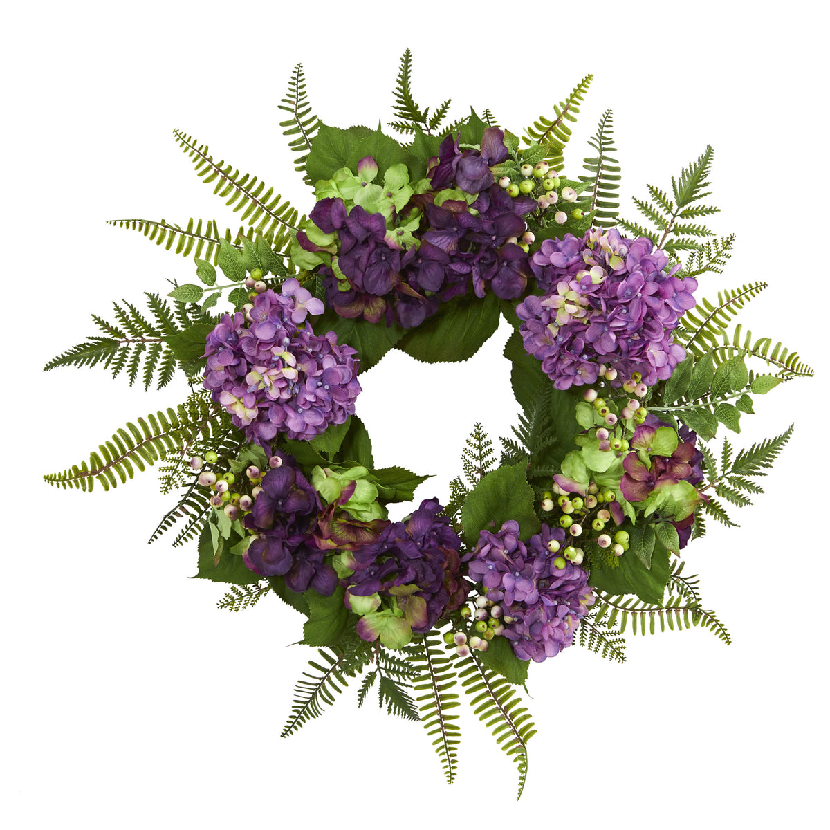 24" Hydrangea Berry Wreath by Nearly Natural