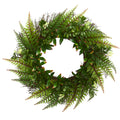23" Assorted Fern Wreath UV Resistant (Indoor/Outdoor) by Nearly Natural